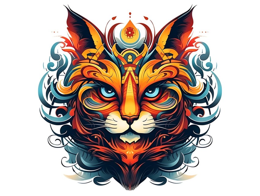 Colorful Abstract Cat Face Head Vivid Colors Pop Art Vector Illustrations White Background (329)