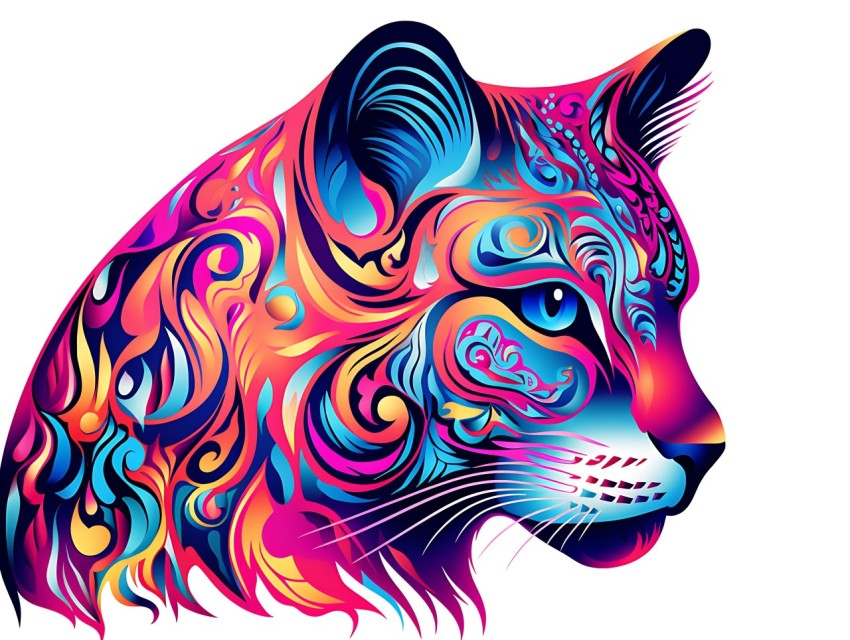 Colorful Abstract Cat Face Head Vivid Colors Pop Art Vector Illustrations White Background (334)