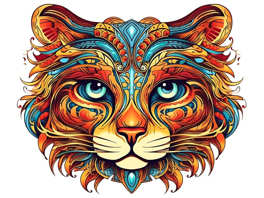 Colorful Abstract Cat Face Head Vivid Colors Pop Art Vector Illustrations White Background (341)