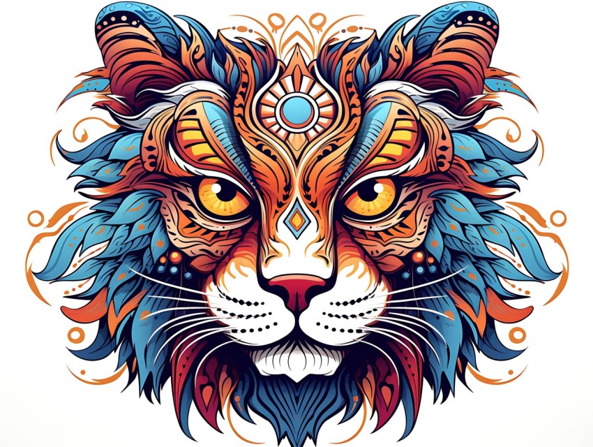 Colorful Abstract Cat Face Head Vivid Colors Pop Art Vector Illustrations White Background (330)