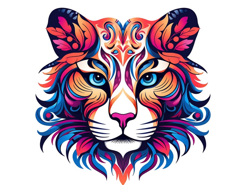 Colorful Abstract Cat Face Head Vivid Colors Pop Art Vector Illustrations White Background (362)