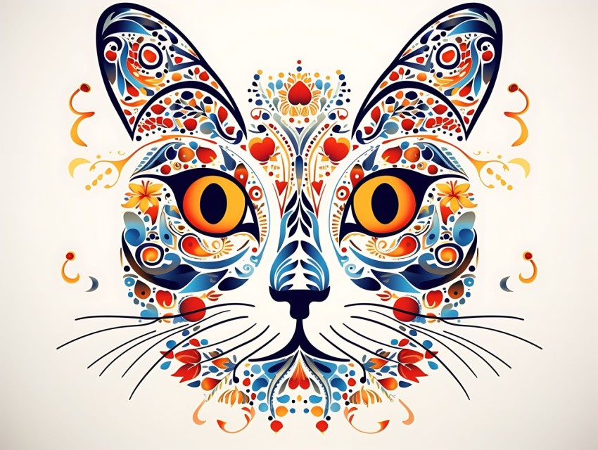 Colorful Abstract Cat Face Head Vivid Colors Pop Art Vector Illustrations White Background (361)