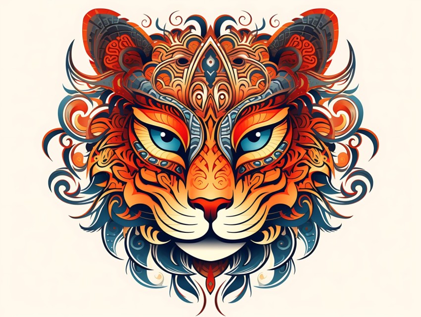 Colorful Abstract Cat Face Head Vivid Colors Pop Art Vector Illustrations White Background (367)