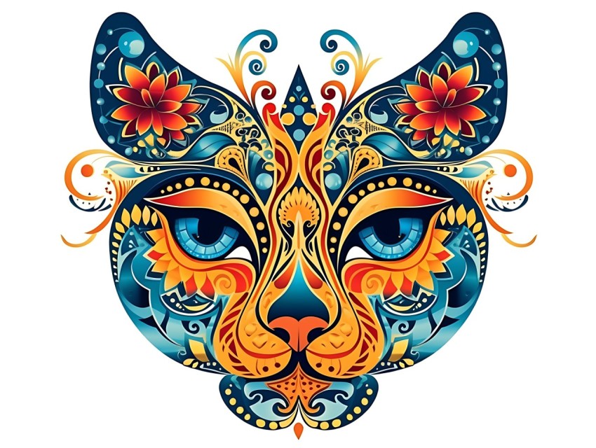 Colorful Abstract Cat Face Head Vivid Colors Pop Art Vector Illustrations White Background (397)