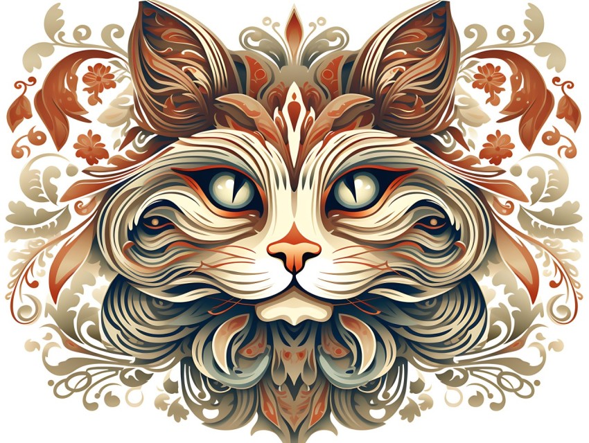 Colorful Abstract Cat Face Head Vivid Colors Pop Art Vector Illustrations White Background (406)