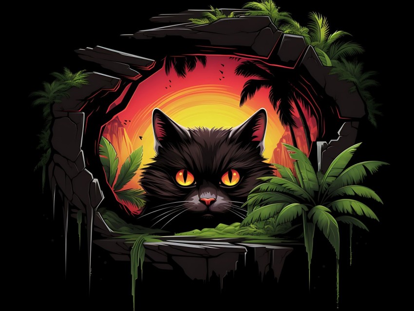 Colorful Cat Face Head Vivid Colors Pop Art Vector Illustrations Black Background (3)