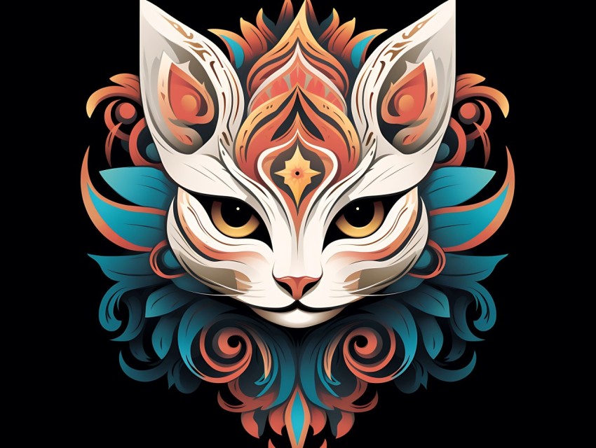 Colorful Cat Face Head Vivid Colors Pop Art Vector Illustrations Black Background (44)