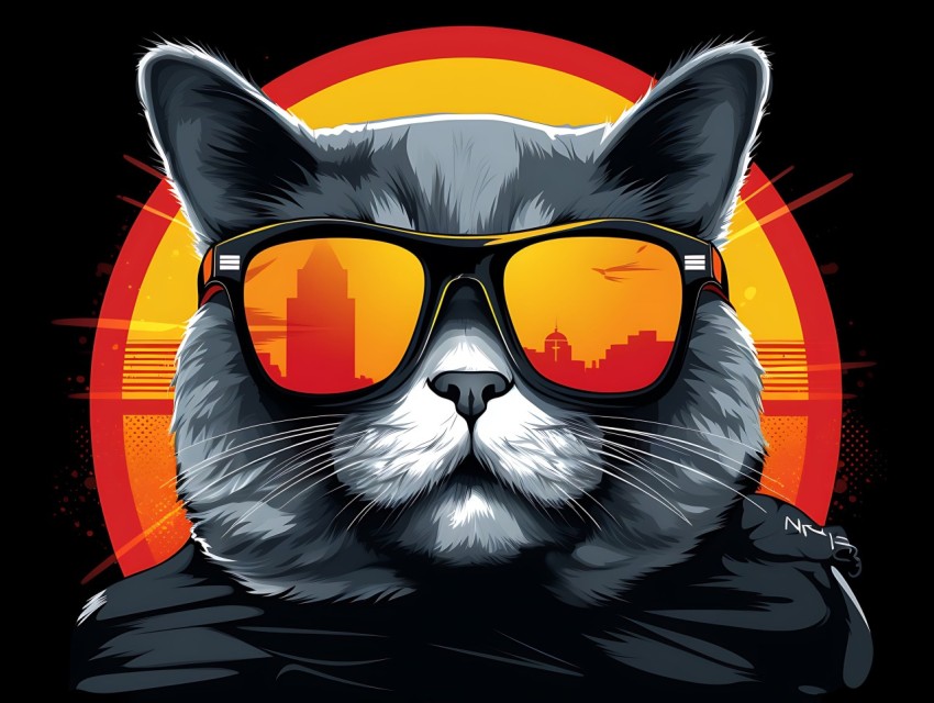 Colorful Cat Face Head Vivid Colors Pop Art Vector Illustrations Black Background (339)