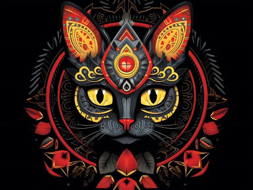 Colorful Cat Face Head Vivid Colors Pop Art Vector Illustrations Black Background (325)