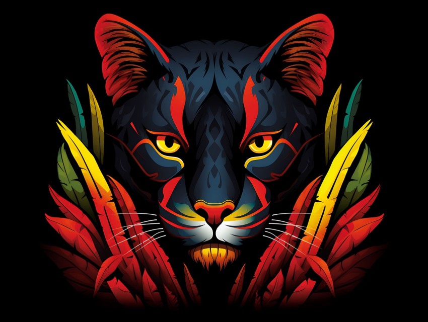Colorful Cat Face Head Vivid Colors Pop Art Vector Illustrations Black Background (357)