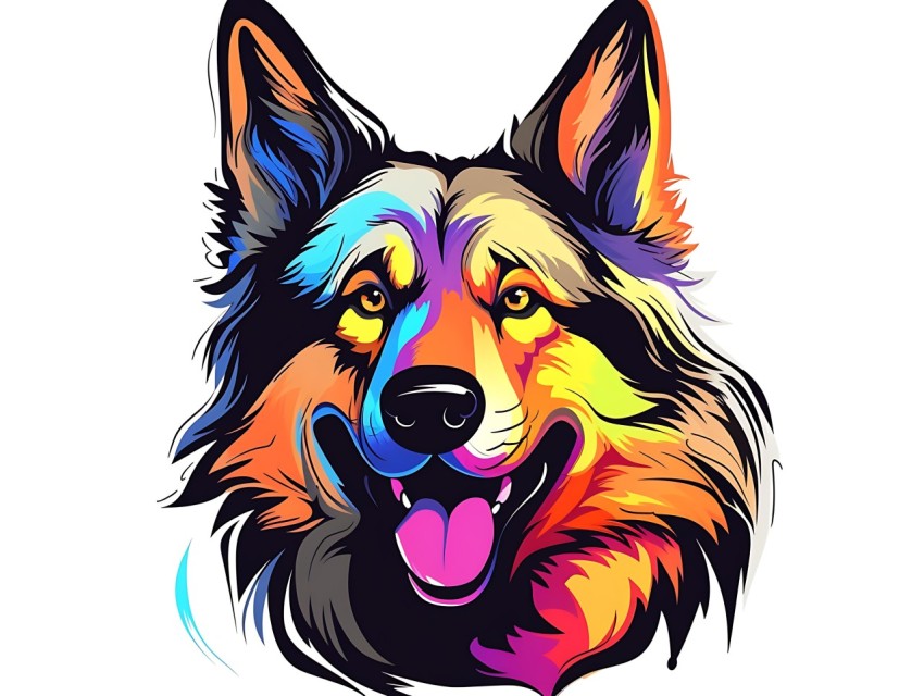 Colorful Abstract Funny Dog Face Head Vivid Colors Pop Art Vector Illustrations (11)