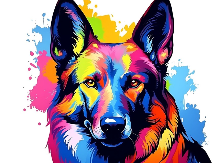 Colorful Abstract Funny Dog Face Head Vivid Colors Pop Art Vector Illustrations (127)
