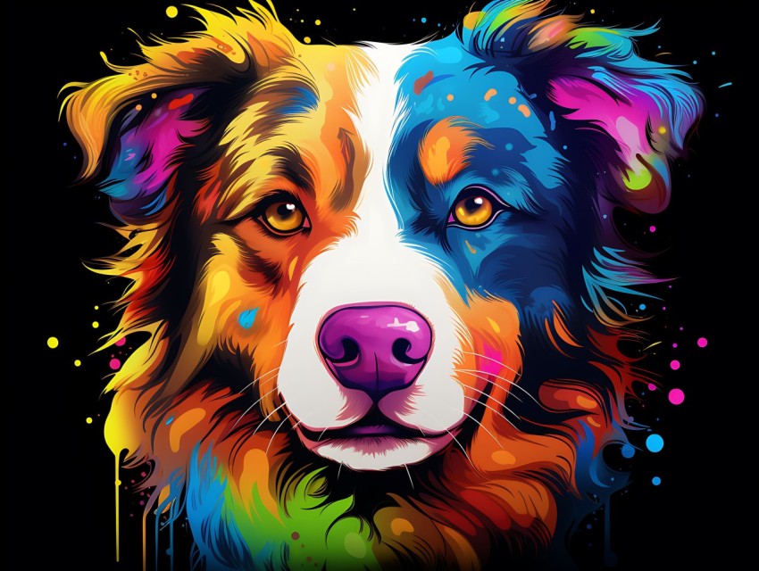 Colorful Abstract Funny Dog Face Head Vivid Colors Pop Art Vector Illustrations (115)