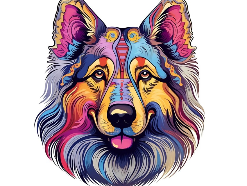 Colorful Abstract Funny Dog Face Head Vivid Colors Pop Art Vector Illustrations (124)