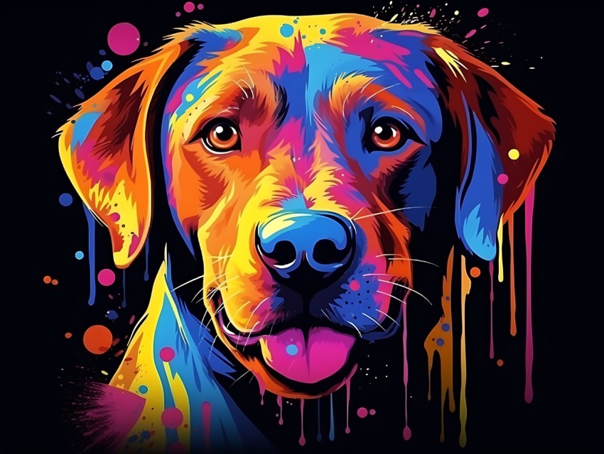 Colorful Abstract Funny Dog Face Head Vivid Colors Pop Art Vector Illustrations (169)