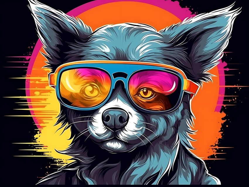 Colorful Abstract Funny Dog Face Head Vivid Colors Pop Art Vector Illustrations (153)