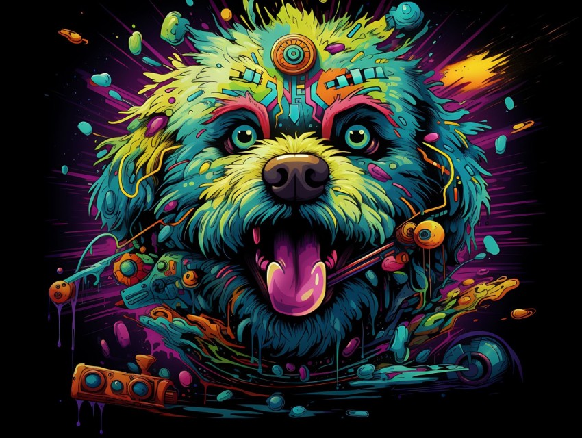 Colorful Abstract Funny Dog Face Head Vivid Colors Pop Art Vector Illustrations (158)
