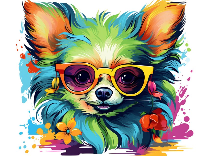 Colorful Abstract Funny Dog Face Head Vivid Colors Pop Art Vector Illustrations (170)