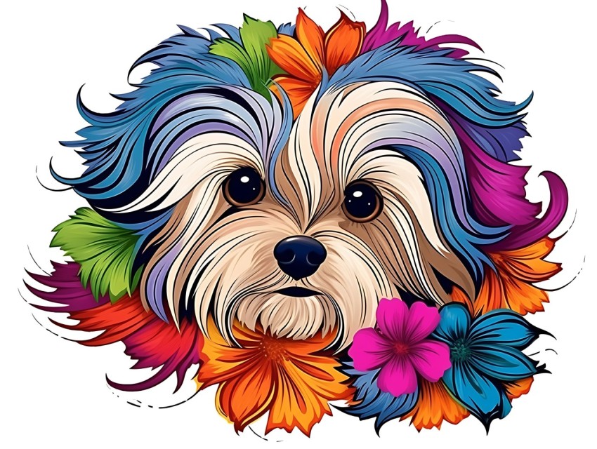Colorful Abstract Funny Dog Face Head Vivid Colors Pop Art Vector Illustrations (175)