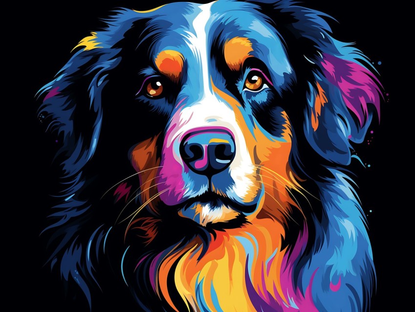 Colorful Abstract Funny Dog Face Head Vivid Colors Pop Art Vector Illustrations (213)