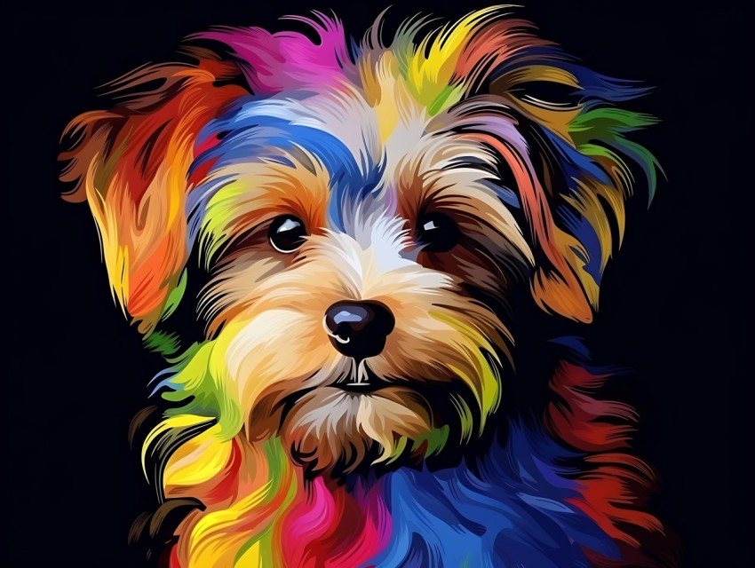 Colorful Abstract Funny Dog Face Head Vivid Colors Pop Art Vector Illustrations (234)