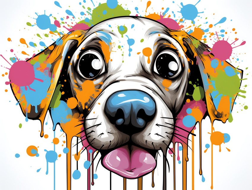 Colorful Abstract Funny Dog Face Head Vivid Colors Pop Art Vector Illustrations (221)