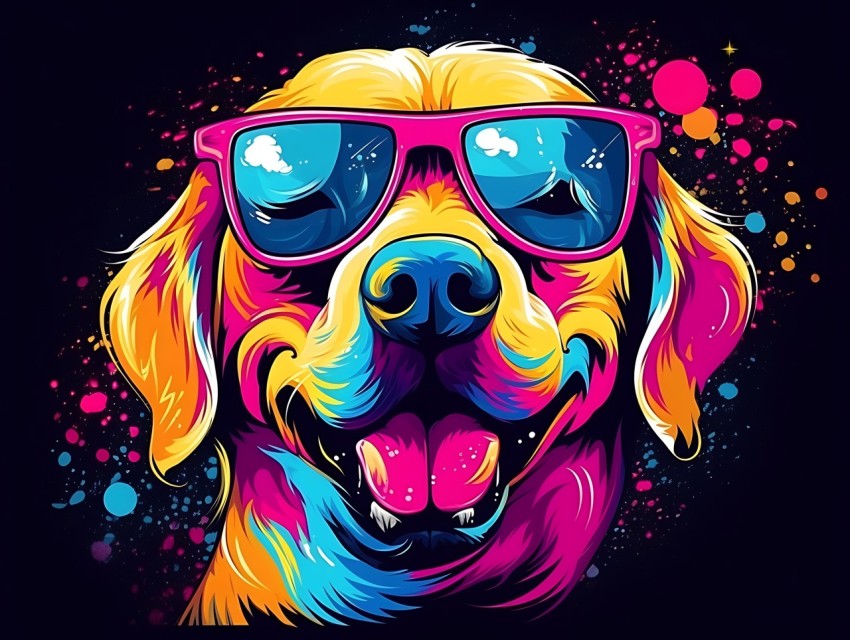 Colorful Abstract Funny Dog Face Head Vivid Colors Pop Art Vector Illustrations (239)