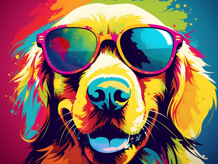 Colorful Abstract Funny Dog Face Head Vivid Colors Pop Art Vector Illustrations (203)