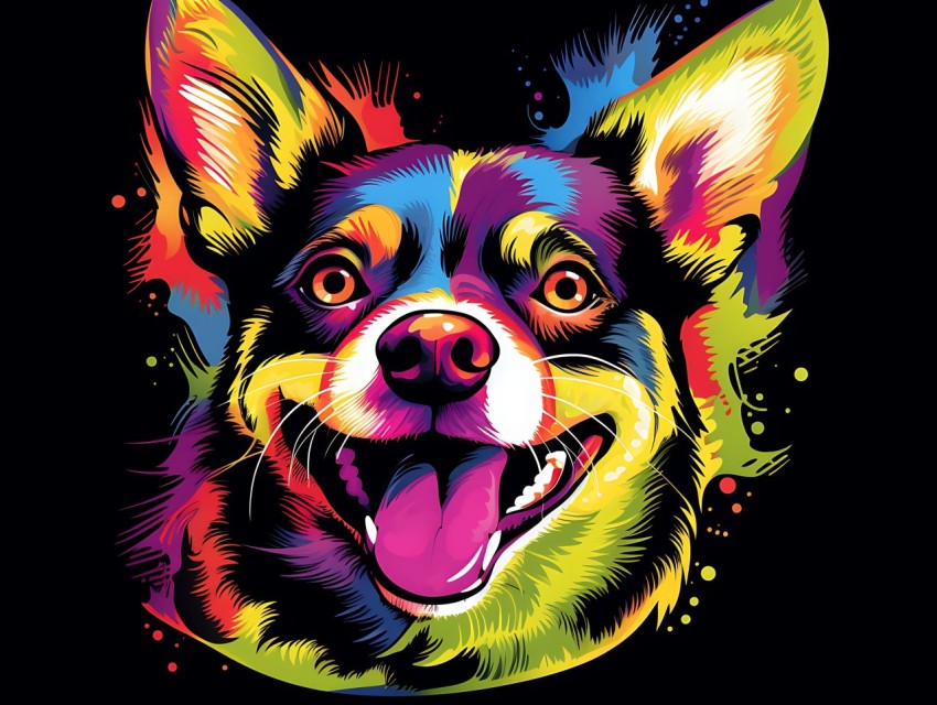 Colorful Abstract Funny Dog Face Head Vivid Colors Pop Art Vector Illustrations (245)