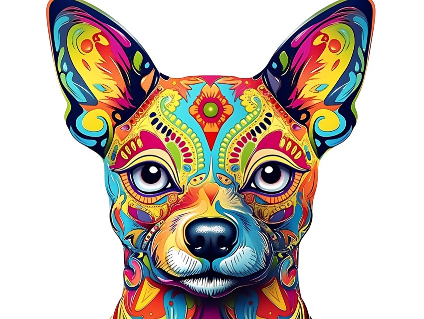 Colorful Abstract Funny Dog Face Head Vivid Colors Pop Art Vector Illustrations (230)