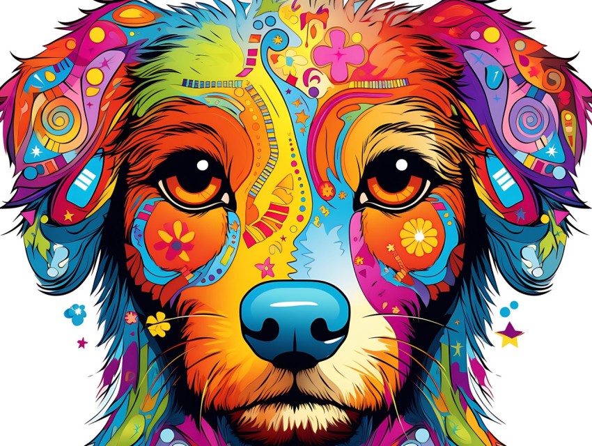 Colorful Abstract Funny Dog Face Head Vivid Colors Pop Art Vector Illustrations (211)