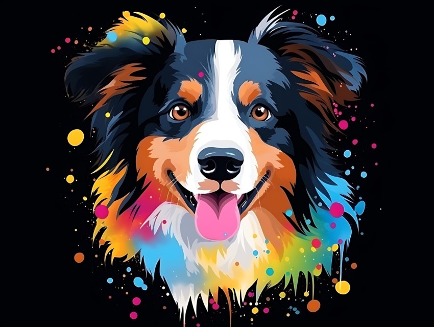 Colorful Abstract Funny Dog Face Head Vivid Colors Pop Art Vector Illustrations (259)