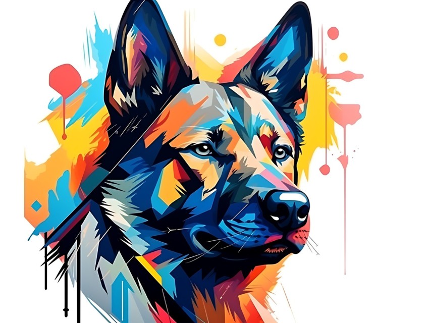 Colorful Abstract Funny Dog Face Head Vivid Colors Pop Art Vector Illustrations (281)