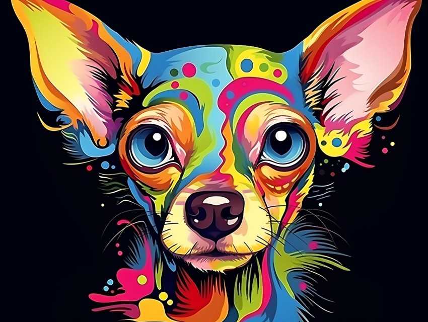 Colorful Abstract Funny Dog Face Head Vivid Colors Pop Art Vector Illustrations (270)