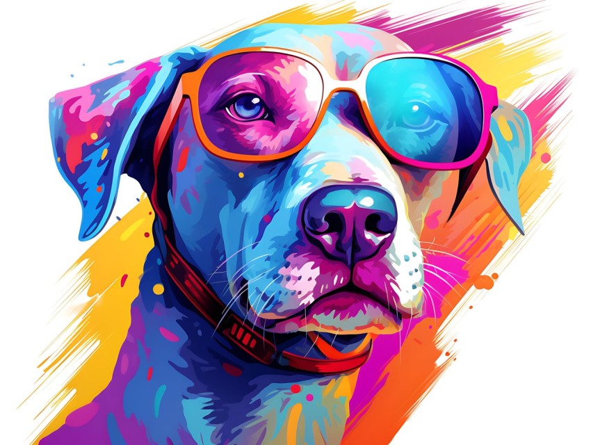 Colorful Abstract Funny Dog Face Head Vivid Colors Pop Art Vector Illustrations (299)