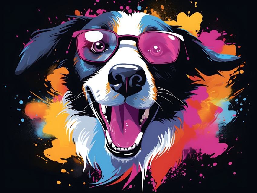 Colorful Abstract Funny Dog Face Head Vivid Colors Pop Art Vector Illustrations (273)