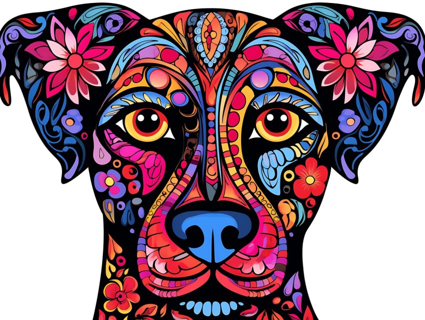 Colorful Abstract Funny Dog Face Head Vivid Colors Pop Art Vector Illustrations (251)