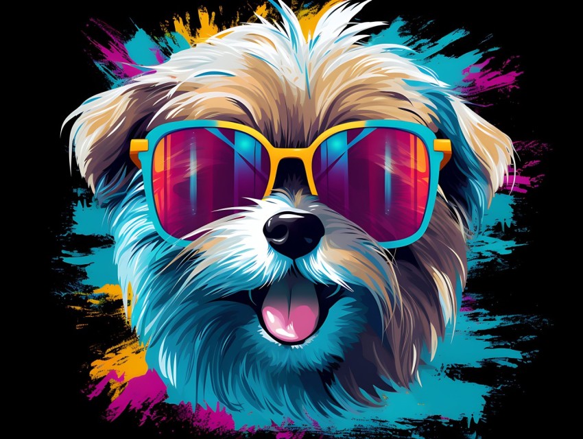 Colorful Abstract Funny Dog Face Head Vivid Colors Pop Art Vector Illustrations (289)