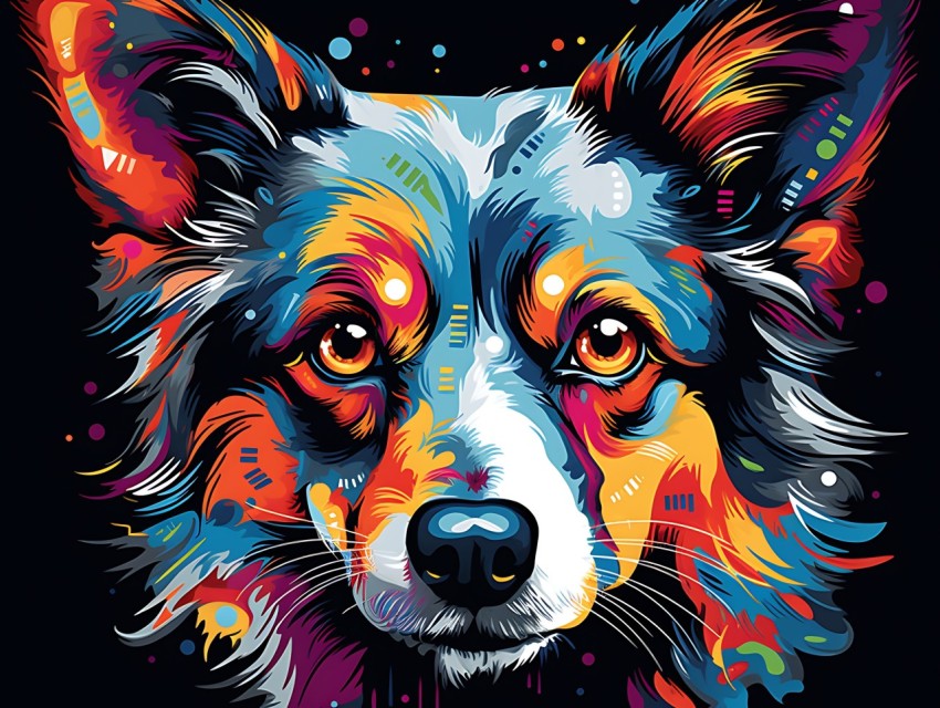 Colorful Abstract Funny Dog Face Head Vivid Colors Pop Art Vector Illustrations (284)