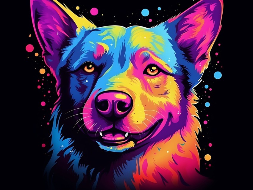 Colorful Abstract Funny Dog Face Head Vivid Colors Pop Art Vector Illustrations (309)