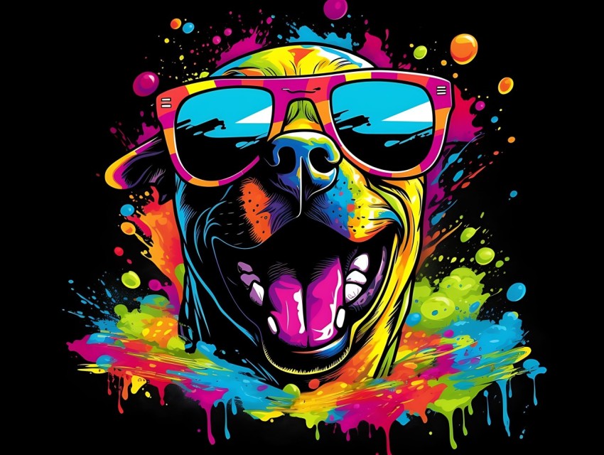 Colorful Abstract Funny Dog Face Head Vivid Colors Pop Art Vector Illustrations (312)