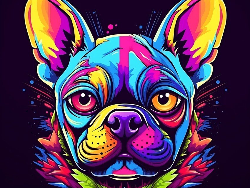 Colorful Abstract Funny Dog Face Head Vivid Colors Pop Art Vector Illustrations (342)