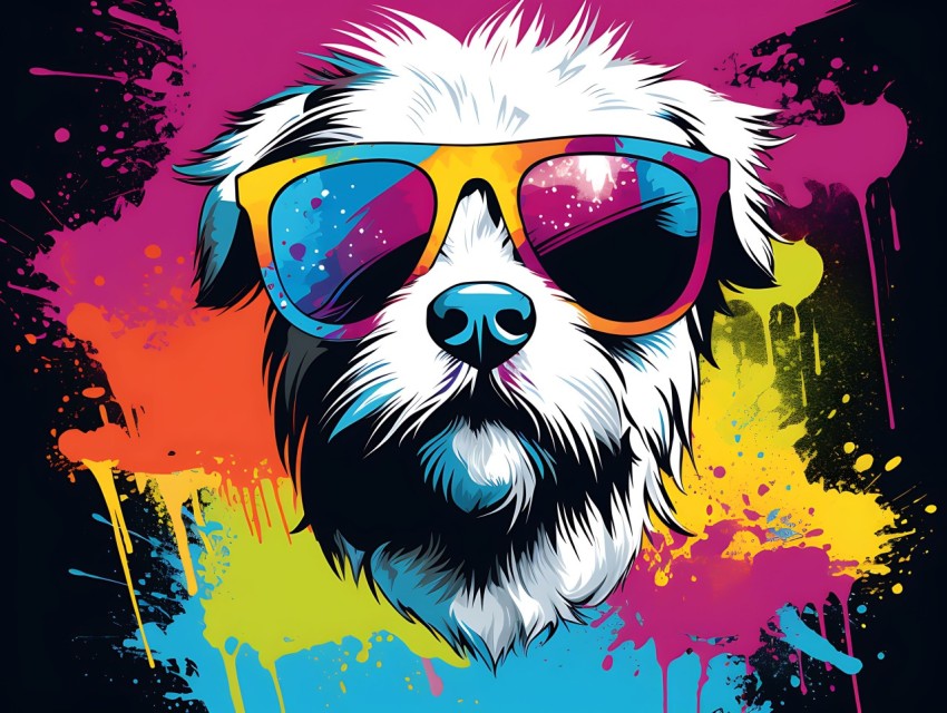 Colorful Abstract Funny Dog Face Head Vivid Colors Pop Art Vector Illustrations (315)