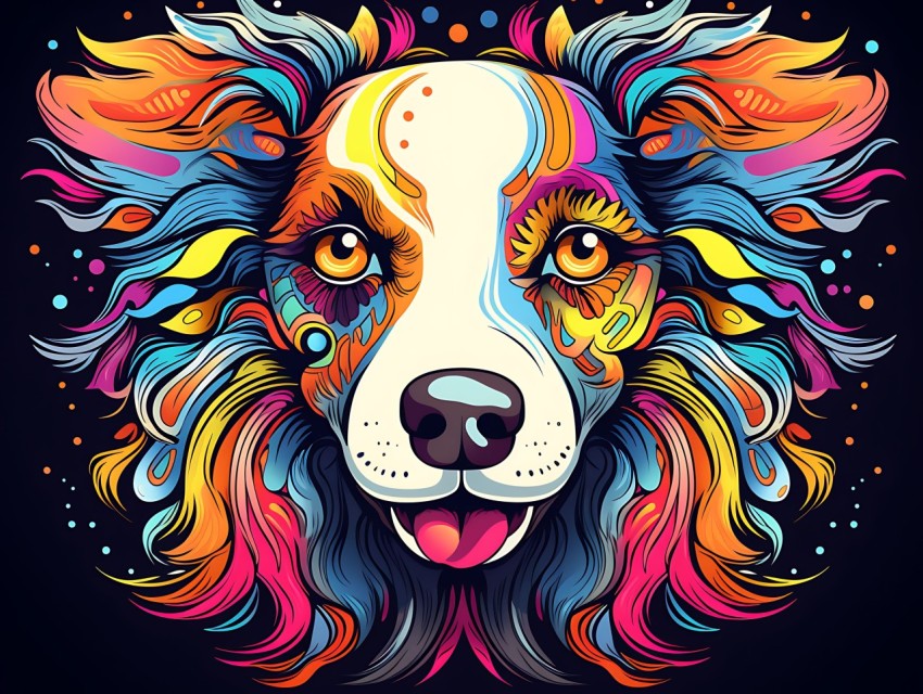 Colorful Abstract Funny Dog Face Head Vivid Colors Pop Art Vector Illustrations (317)