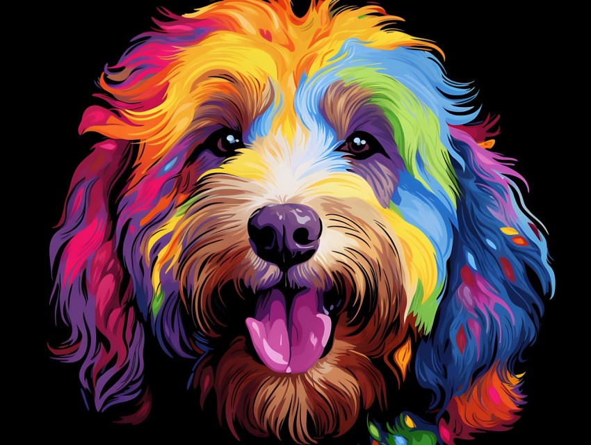 Colorful Abstract Funny Dog Face Head Vivid Colors Pop Art Vector Illustrations (311)