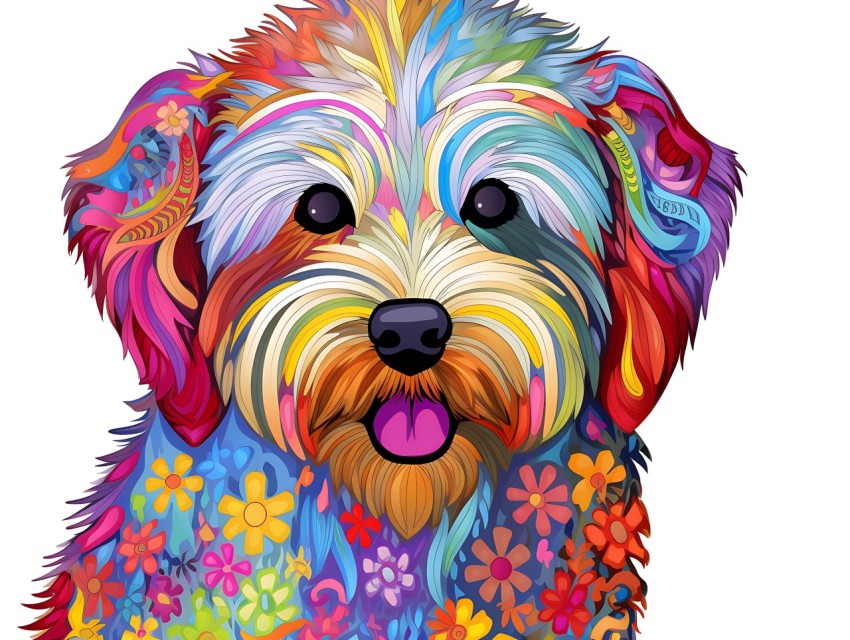 Colorful Abstract Funny Dog Face Head Vivid Colors Pop Art Vector Illustrations (330)