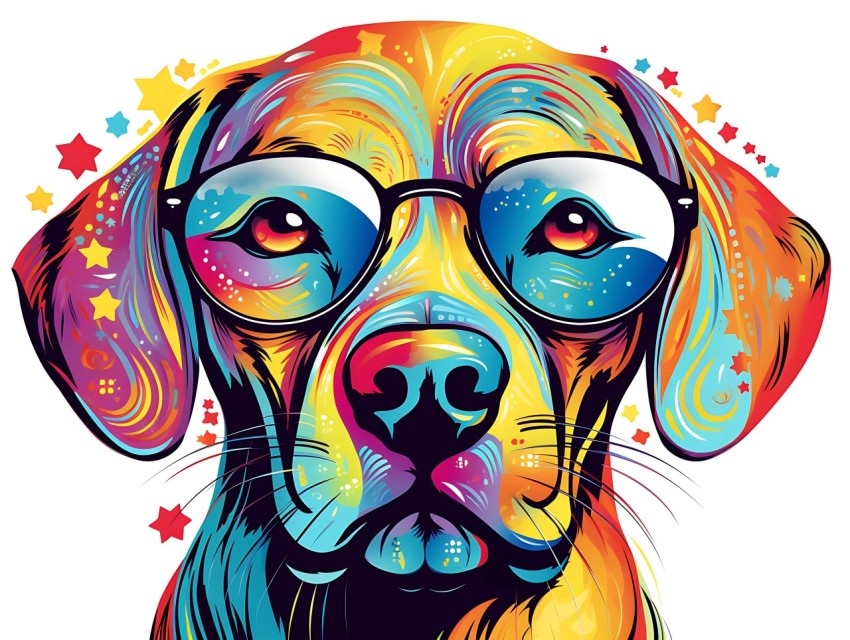 Colorful Abstract Funny Dog Face Head Vivid Colors Pop Art Vector Illustrations (339)