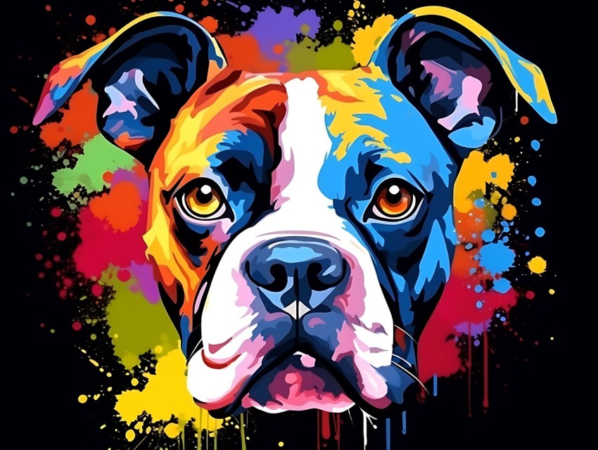 Colorful Abstract Funny Dog Face Head Vivid Colors Pop Art Vector Illustrations (366)