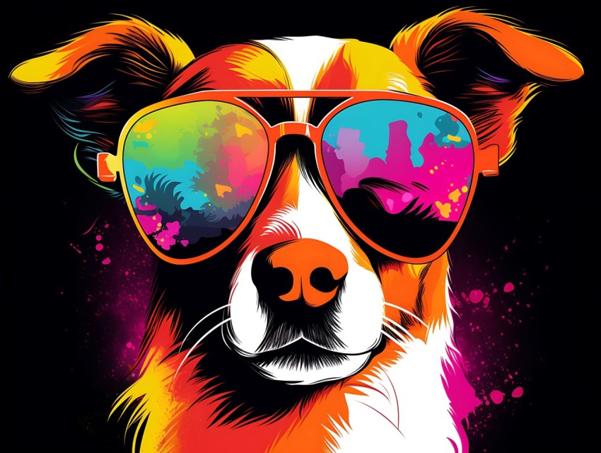 Colorful Abstract Funny Dog Face Head Vivid Colors Pop Art Vector Illustrations (356)