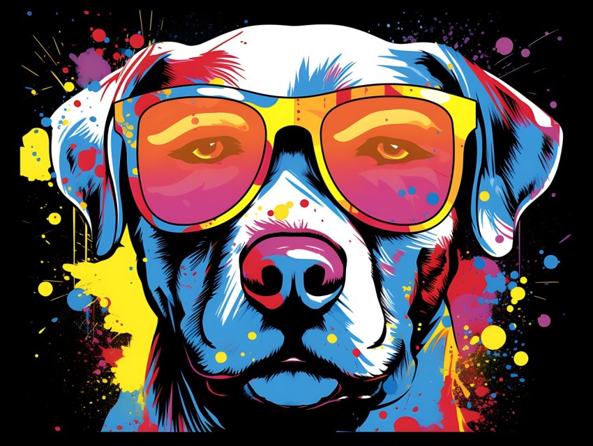 Colorful Abstract Funny Dog Face Head Vivid Colors Pop Art Vector Illustrations (351)
